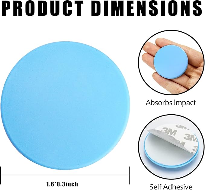 1.6" Wall Door Handle Stopper, 12PCS Light Blue Self Adhesive Wall Protector Rubber Door Bumpers, Solution for Stopping Damage from Doors Knobs, Shock Absorbent and Noise Reduction
