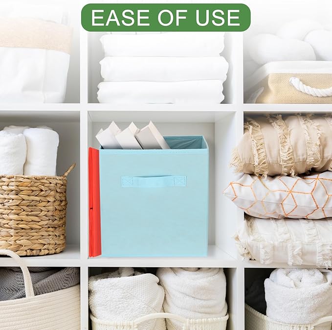 uxcell 3Pcs Fabric Storage Bins, 11 Inch Cube Storage Bin Foldable Storage Cube Organizer Bins with Handles for Shelf Closet, Nursery Home, Bedroom(Red)