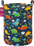 Laundry Hamper Large Canvas Fabric Lightweight Storage Basket/Toy Organizer/Dirty Clothes Collapsible Waterproof for College Dorms, Boys and Girls Bedroom,Bathroom (Forest Dinosaurs)