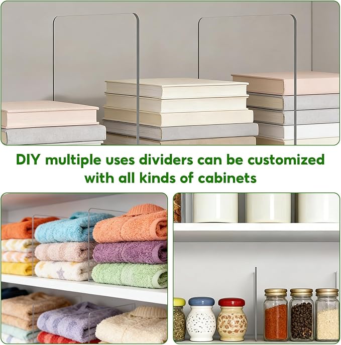 slderzgu Upgraded and Thickened Closet Shelf Organizers and Storage Purse Organizer for Closet 6-Pack Clear Acrylic Shelf Dividers for Clutches Clothes Towel Adjustable Space