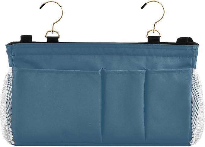 KOPIRIT Caribbean Blue Bedside Caddy Storage Bag Bedside Organizer for Bunk Bed Headboards College Bedside Shelf Hanging Organizer 6 Pockets with Hooks for Book Glasses Phone Holder