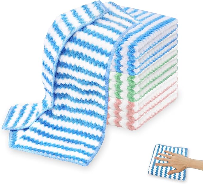 Choicy Microfiber Cleaning Cloth Absorbent Kitchen Towels Dish Cloths Washable 10 Pack 12×12in Reusable Cleaning Rags for Car Gardens Kitchen Hand Glass Windows Mirrors No Odor