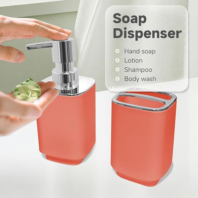2Pack Orange Bathroom Accessories Set, Bohemian Bathroom Sink Set, Contain Soap Dispenser, Toothbrush Holder, Bathroom Toothbrush Holder Set
