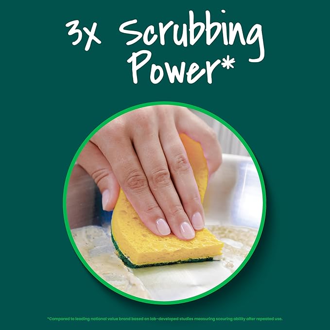 Scotch-Brite Heavy Duty Scrub Sponge, 12 Kitchen Sponges, Designed for Tough Messes in the Kitchen, Lasts 3X Longer*, Best for Cast Iron Skillets, Outdoor Grills, Flexible, Durable & Strong