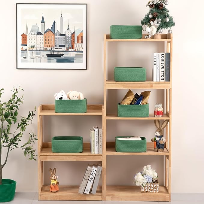6 Pack Storage Baskets for Shelves, Small Baskets for Shelves, Cute Decorative Storage Bins, Organizer Basket for Gifts Empty, 11.8''Lx7.8''Wx4.7''H-Green