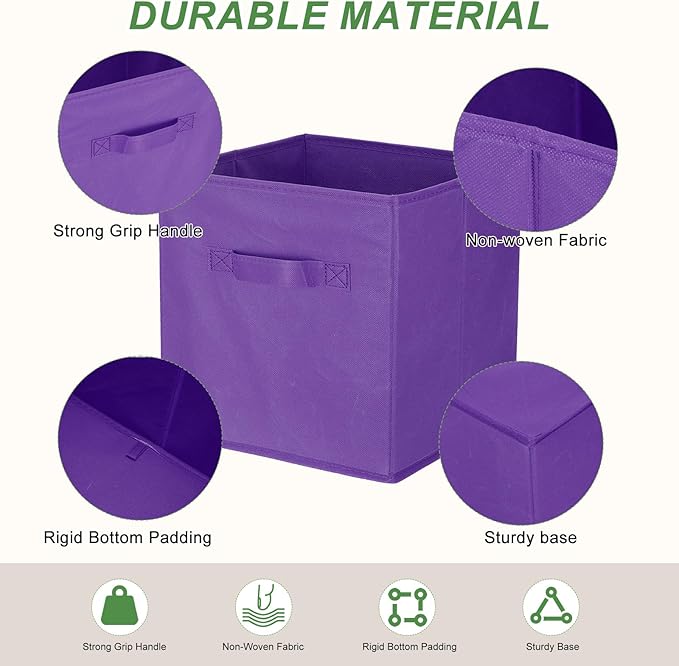 uxcell 3Pcs Fabric Storage Bins, 11 Inch Cube Storage Bin Foldable Storage Cube Organizer Bins with Handles for Shelf Closet, Nursery Home, Bedroom(Dark Violet)