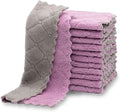 kimteny 12 Pack Kitchen Cloth Dish Towels, Premium Dishcloths, Super Absorbent Coral Velvet Dishtowels, Nonstick Oil Washable Fast Drying (Purple-Grey)