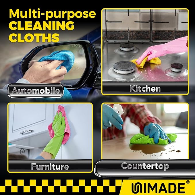 Microfiber Cleaning Cloth, 100PK Commercial Grade Work Rags Microfiber Towels for Cars Cleaning Rags Bulk Detailing Cloth for Automotive Bar Mechanic Restaurant Garage, 11.5"x11.5", Multicolor