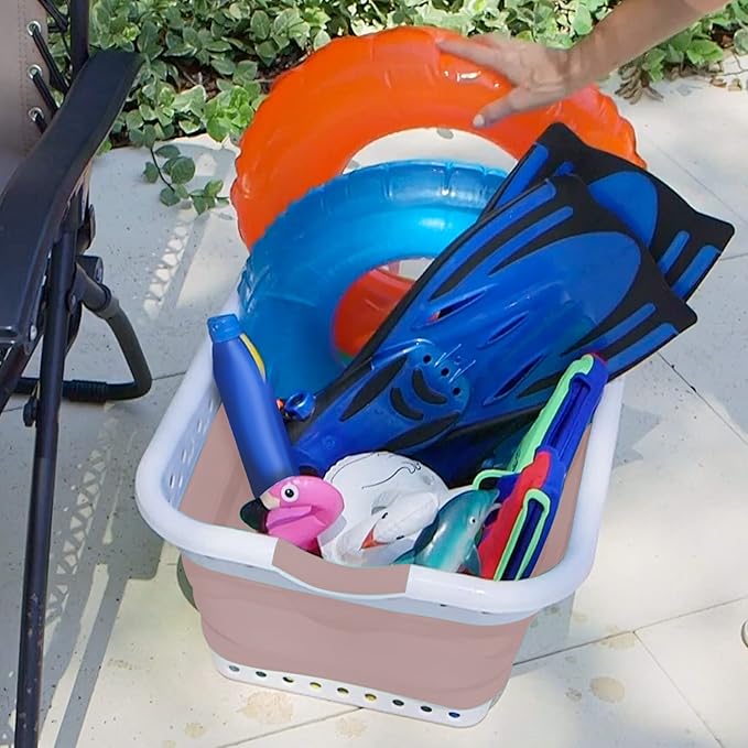 Pop & Load Collapse and Store Collapsible Plastic Laundry Basket - Large 1 pc Portable Pop Up Laundry Hamper for Laundry Room, Groceries, Office, Basket with Comfort Grip Handles, 10.5 Gallons, Pink