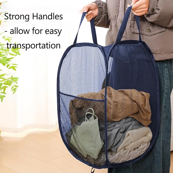 Collapsible Laundry Baskets Mesh Pop Up Laundry Basket Portable Laundry Hamper, Foldable Clothes Basket Storage Hampers (Blue - 2 Pack)