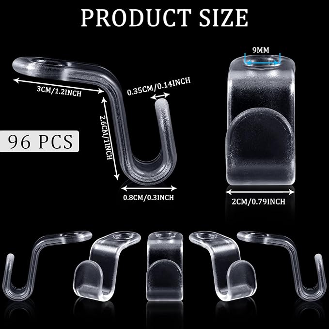 Jetec 96 Pieces Clear Clothes Hanger Connector Hooks Hanger Extender Clips Cascading Connection Hooks Outfit Holders for Clothes Closet (Clear)