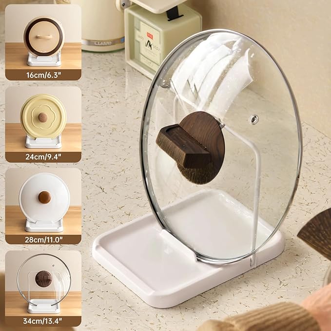 Pot Lid Holder, Lid and Spoon Rest Holder for Kitchen Counter, Foldable Pan Lid Organizer Stand with Nonslip Pads, Multifunctional Utensils Pan Pot Cover Lid Rack Shelf For Stove Top, White