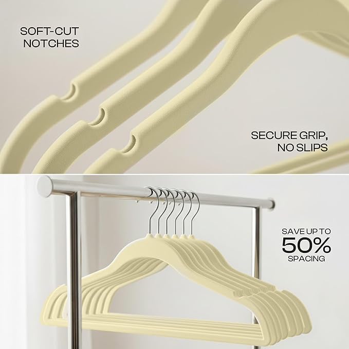 Utopia Home Velvet Hangers 20 Pack - Non-Slip Suit Hangers with 360 Degree Rotatable Hook - for Pants, Coats, Shirts & More (Ivory)
