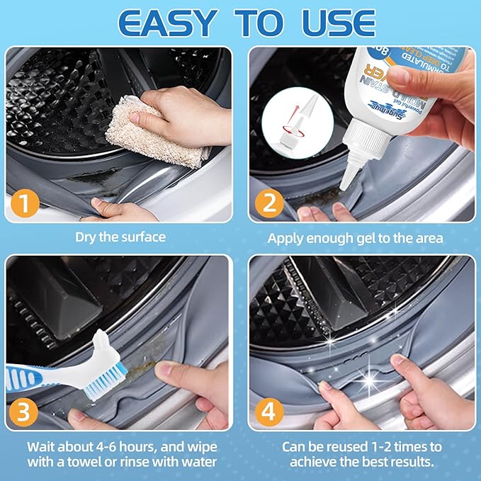 Sugelary Mold Stain Cleaner, 8 Fl oz All-Purpose Gel for Front Loader Seal, Household Cleaner Gel for Bathroom Grout, Sink, Shower, Caulk, Washing Machine Cleaning Solution