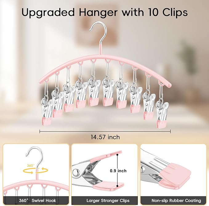 TomCare 360° Swivel 2 Pack Tank Top Hanger and 2 Pack Leggings Organizers Space Saving Sport Bras Organizer Metal Yoga Pants Hangers with 20 Clips Hanging Closet Organizers and Storage, Pink