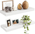 Fixwal Floating Shelves for Wall, 15.7" Wood Wall Mounted Shelves for Living Room, Bedroom, Bathroom and Kitchen, for Storage, Books, Room Decor (White, Set of 2)