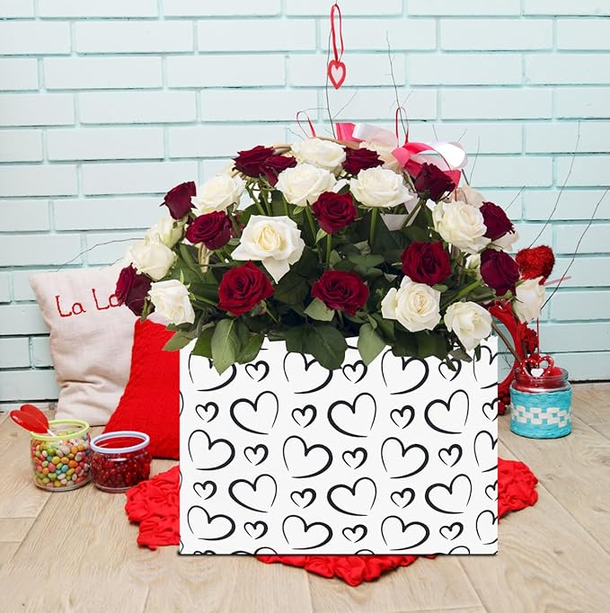 Rectangular Black Storage Basket,Gift Basket Empty,Heart Print Toy Bin with Handles,Kids Toys/Books Box,Room Decor(Black Heart)