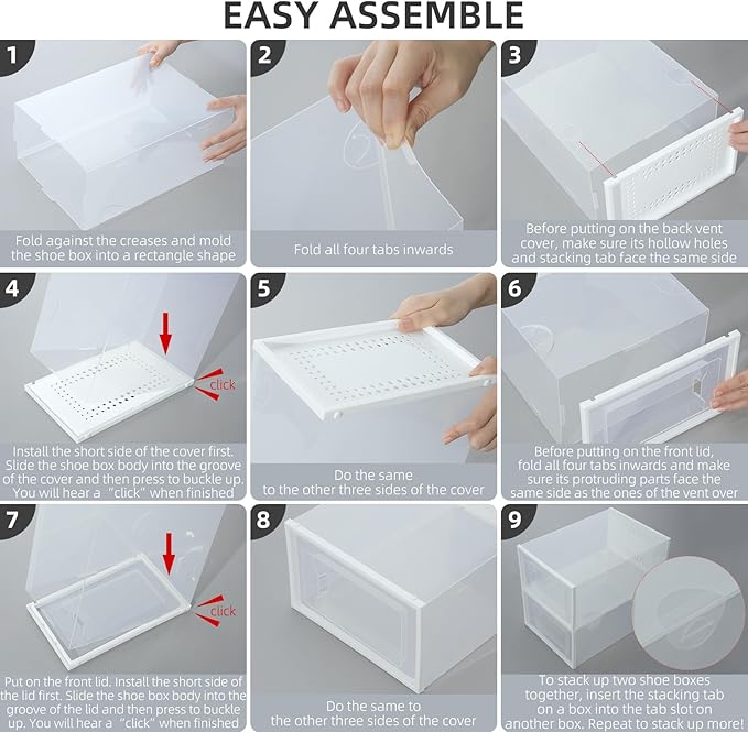 Elechomes Shoe Boxes Clear Plastic Stackable 18 Pack Premium Shoe Organizer Storage for Closet Foldable Shoe Rack Containers Sneaker Display Case Holder Shoe Bin Entryway Drawers Gifts