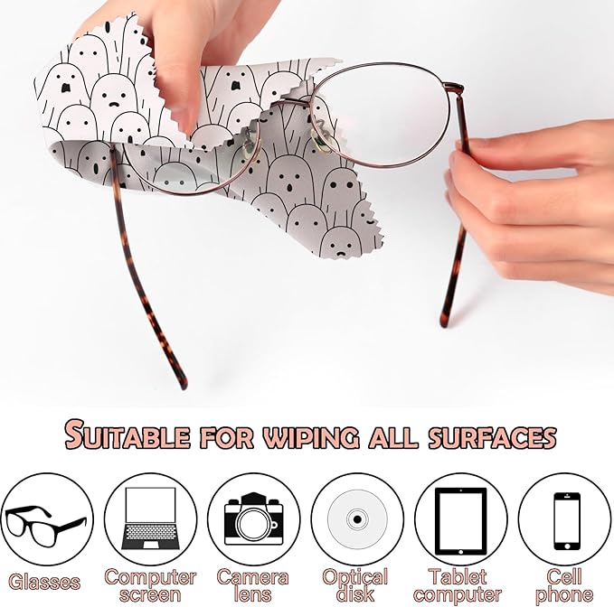 6 PCS Glasses Cleaning Cloth Eyeglass Cleaning Cloth Lens Eyeglasses Microfiber Cute Aesthetic Cloth for Unisex Women Girls Reusable Phone Screens Camera Multi-Patterns(6.3"x6.3")-Skull