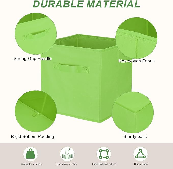 uxcell 3Pcs Fabric Storage Bins, 11 Inch Cube Storage Bin Foldable Storage Cube Organizer Bins with Handles for Shelf Closet, Nursery Home, Bedroom(Grass Green)