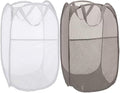 BATTOO Deluxe Strong Mesh Pop up Laundry Hamper Basket with Side Pocket Foldable Hamper for Laundry Room, Bathroom, Kids Room, College Dorm or Travel Grey + White