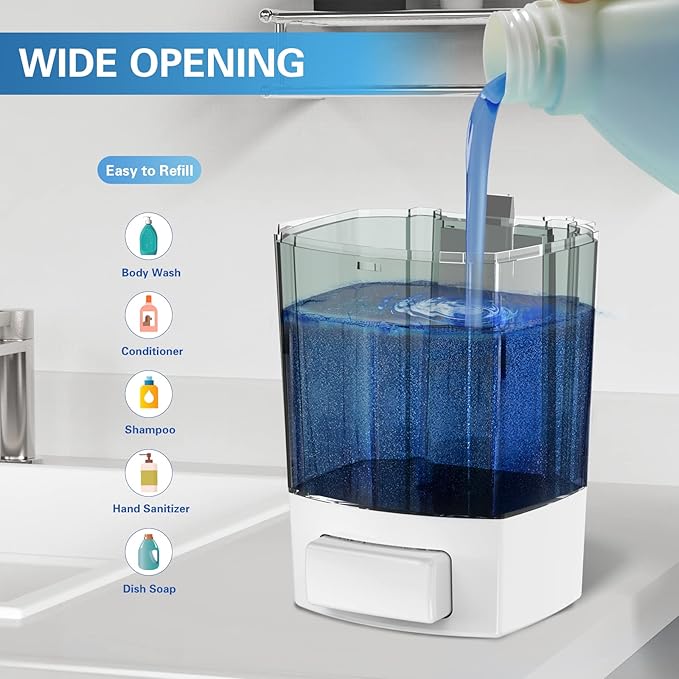 SVAVO Wall Mounted Soap Dispenser Kitchen Bathroom Manual Soap Dispenser Refillable Hand soap Dispenser for Liquid Contianers Shampoo Gel Chamber for Household Commerical 23.7oz (700ml) ABS