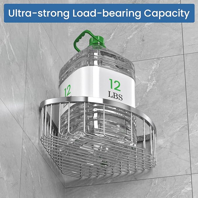 TENOVEL Shower Basket Brushed Stainless Shower Corner Shelf, Caddy Stainless Steel Rustproof, Organizer Wall Mounted Basket(Includes Screws)