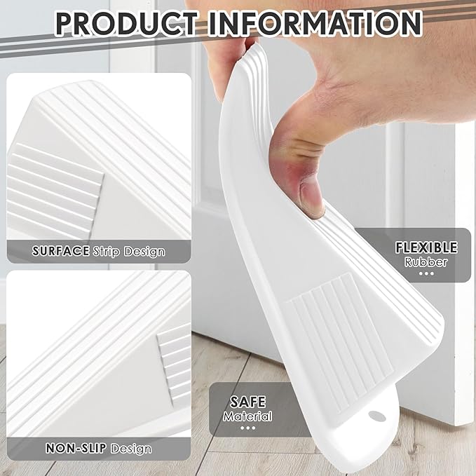 Frienda 8 Pcs Jumbo Door Stoppers Heavy Duty Door Stopper Tall up to 2inch Tall Wedge TPR Large Wedge Stackable Big Rubber Doorstop for Hotel Carpet Hardwood Concrete and Tile (White)