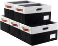 PRANDOM Larger Foldable Storage Bins with Handles [5-Pack] Fabric Collapsible Storage Boxes Baskets Cubes Containers with Handles for Closet Living Room Bedroom (Black & White 17.3x12.2x10.4'')