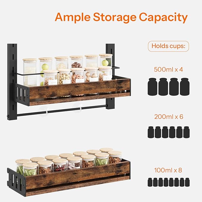 HOOBRO Over the Door Pantry Organizer, 6-Tier Hanging Spice Rack with Adjustable Shelves for Kitchen, Bathroom and Closet Storage, Door/Wall Storage Organizer, Rustic Brown and Black BF60TL01