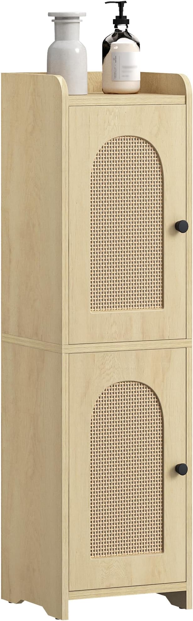 Bathroom Storage Cabinet, Small Corner Floor Cabinet with 2 Doors and Adjustable Shelf, Narrow Toilet Paper Cabinets, Bathroom Organizer for Small Spaces, 7.9"D x 7.9"W x 29.5"H Rattan Yellow