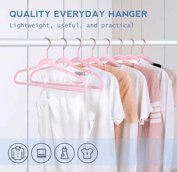 TIMMY Velvet Hangers - 50-Pack Ultra Thin Space Saving Suit and Coat Hanger, Heavy Duty Clothes Holder Up-to 10 Lbs - Pink