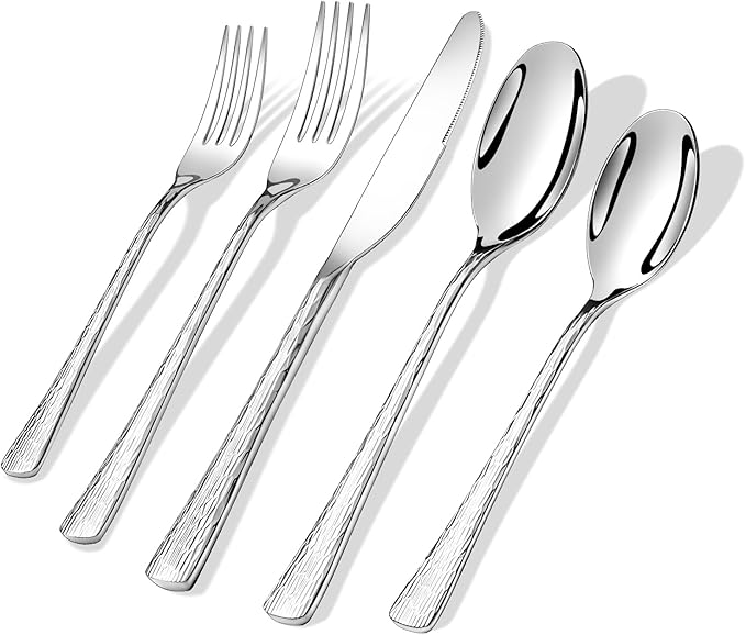 Hammered Silverware Set, 30 Piece Stainless Steel 18/10 Flatware Set for 6, Utensil Sets DishwasherSafe, Rust-Resistant, Modern Cutlery Set forHome, Wedding, Restaurant
