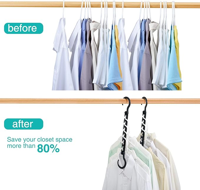 HOUSE DAY Sturdy Plastic Space Saving Hangers 12 Pack, Cascading Hangers Organizer Closet Space Saver 80% and Wrinkle Free Clothes, Multi Collapsible Hanger for Heavy Clothes, Shirts, Pants (Black)