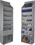 3in1 Over The Door Shoe Organizer with 5 Slanted Compartments,Removable Storage Bin & Transparent Pockets,Thickened Waterproof Oxford Fabric Shoes Rack for Shoes,Boots,Toys,Daily Essentials. (Grey)