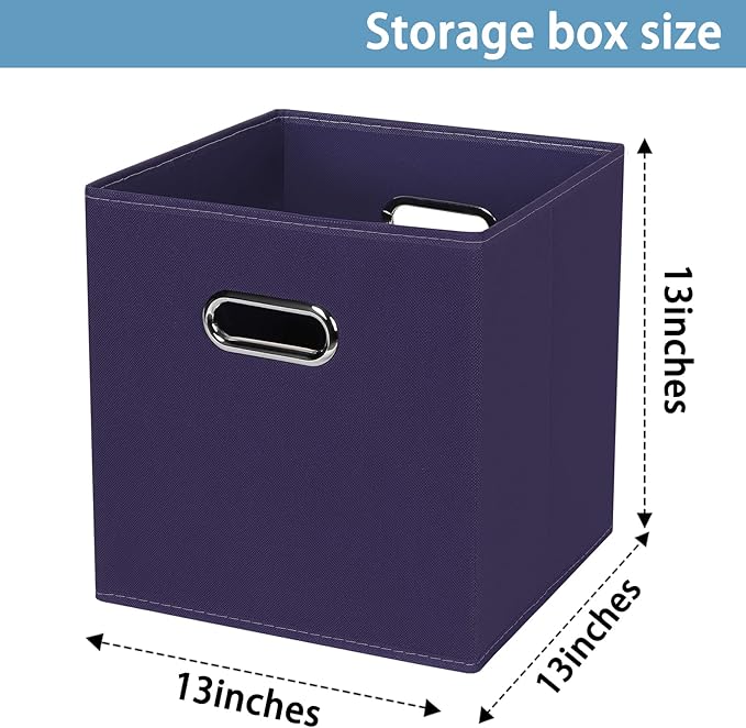 Black Fabric Cubby Storage Bins,13x13x13 Inches ,Cube Organizer Bin Foldable Storage Boxes with Dual Handles Fabric Organizer Box and collapsible Storage basket,Set of 6,Navy Blue