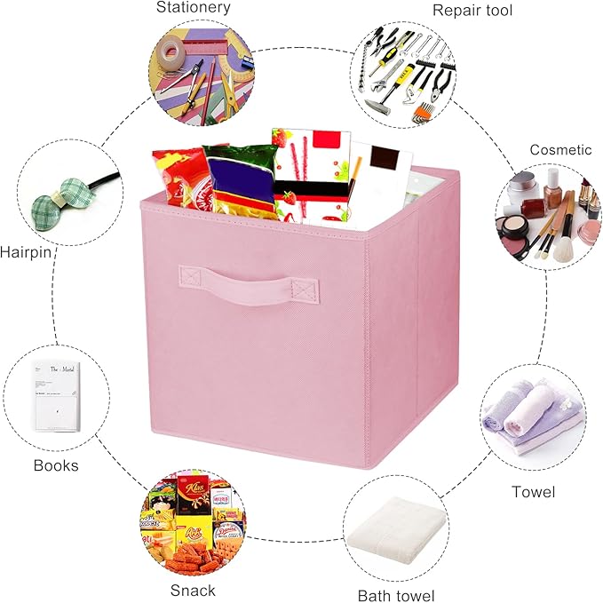 3 Pcs Storage Cubes, 10.5 Inch Collapsible Storage Bins, Fabric Foldable Bins for Organization, Durable Storage Bins for Closet, Shelves, Offices (Pink)