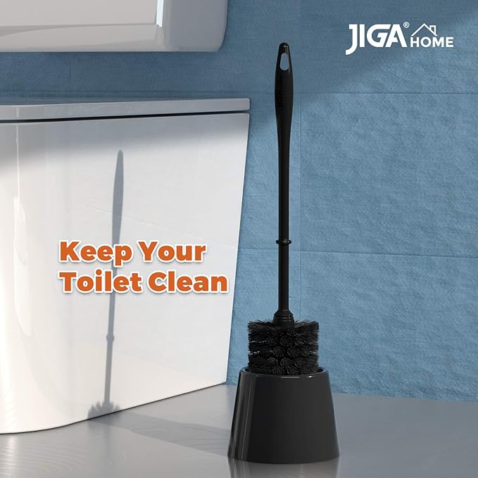 JIGA 3 Pack Toilet Brush and Holder Set, Toilet Bowl Brush with Caddy Bathroom Stiff Bristles Toilet Scrub Brush, Black