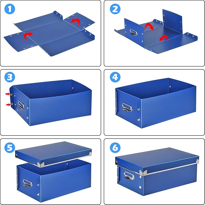 SEEKIND photo boxes storage, storage boxes with lids and Handles, 3 in 1 Set, Multiple Size(Small/Medium/Large) Plastic Box for Photos, Document, Cosmetic, Socks, Snacks, Etc(Blue)
