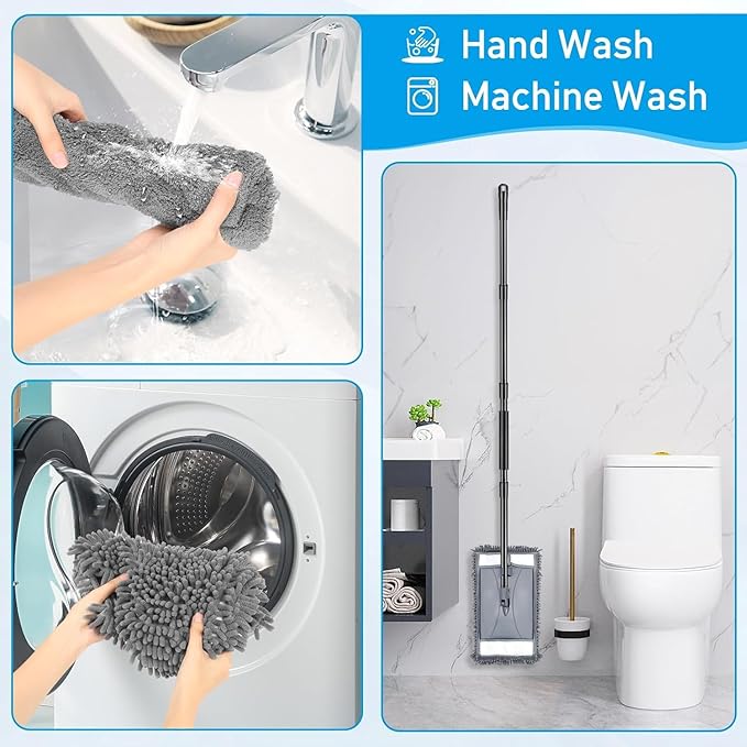 Wall Cleaner Mop with Long Handle, Wall Dust Cleaning Mop for Washing Walls with 2 Microfiber Reusable Pads,Floor Dry Wet Dust Mops for Wall Washer, Floor,Ceiling Cleaner