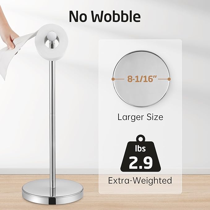 KES Toilet Paper Holder Free Standing with Heavy Weighted Base, Toilet Paper Holder Stand Modern, Toilet Paper Roll Holder Rustproof 18/8 Stainless Steel Polished Finish, BPH283S1