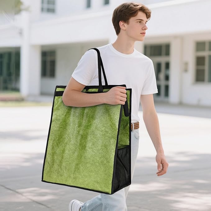 Boczif Large Laundry Basket Hamper Bag, Reusable Grocery Bag Collapsible Cart with Wheels and Handle, Rolling Tote Shopping Bags Storage Organizer for Clothes & Groceries, Trip, Sports, Picnic (Green)