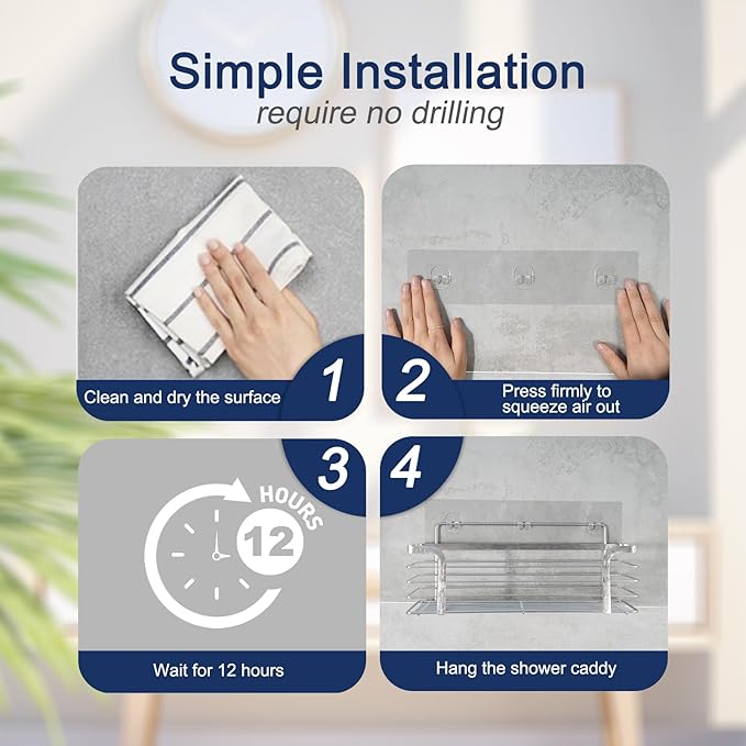 ORD OF SP Shower Caddy Adhesive Replacement, 4 Pack Strong Adhesive Shower Hooks, Water-Proof Shower Adhesive Strips, No Drilling for Corner Shelf Basket, Bathroom Storage Shelves and Kitchen Racks
