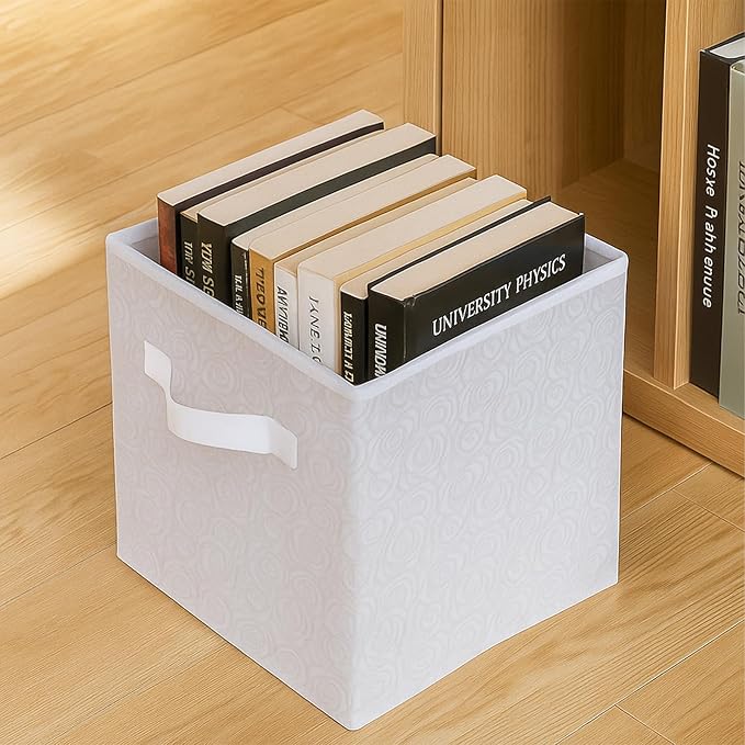 ShellKingdom Storage Bins, Foldable Fabric Storage Cubes with 3D Embossed Rose Pattern, Cloth Organizer Drawer For Closet And Toys, 10.5 X 10.5 X 11 inch, 2 Pack (White)