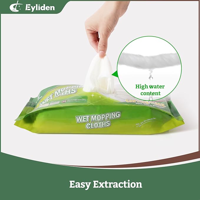 Eyliden 24-Count Disposable Wet Mop Pads Refills, Pre-Moistened with Cleaner Universal for 10 inch Sweeper Mops - Multi-Surface Hardwood, Laminate & Tile Floors