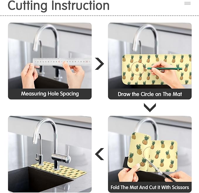 Light Yellow Pineapple White Kitchen Sink Splash Guard Sink Faucet Mat Faucet Handle Drip Catcher Drain Mats for Kitchen Bathroom Countertop Absorbent Dish Drying Pad 2Pack 30x5.4IN