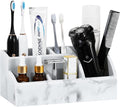 Luxspire Electric Toothbrush Holders, Bathroom Organizer Countertop Caddy 5 Slots Resin Large Toothbrush Holder Caddy Toothpaste Razor Marble Toothbrush holders for Bathroom Accessories, Gravel White