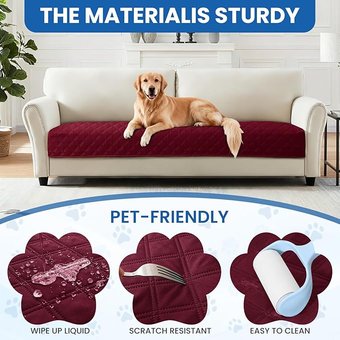 Waterproof Couch Covers for Pets, Waterproof Dog Bed Cover, Anti-Slip Soft Dog Blankets, Couch Cover for Dogs Washable, Pet Blanket for Puppy Large Dogs Cat Christmas (82x82 Inch, Burgundy)