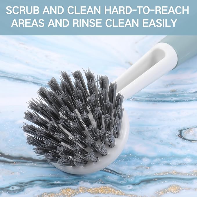 Patelai 6 Pack Kitchen Scrub Dish Brush with Long Handle Dish Scrubber with Stiff Bristles Scrub Brushes for Kitchen Dishes Washing Tools, Pots, Pans and Sink Cleaning (Celadon)