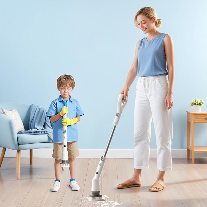 Sorpci Electric Spin Scrubber, 2025 New Cordless Cleaning Brush, Shower Cleaning Brush with 7 Replaceable Brush Heads, Power Scrubber 3 Adjustable Speeds, Detachable Long Handle & IPX7 Waterproof
